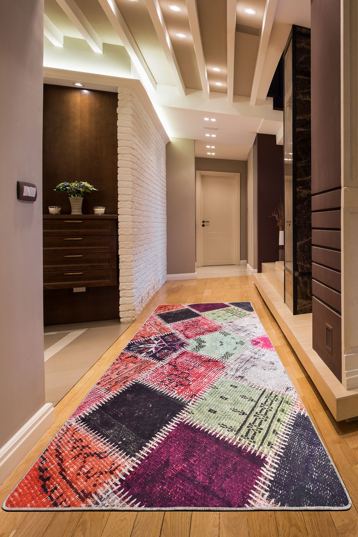 Tapis Dolbin 120x180cm Velours Motif Patchwork Multicolore