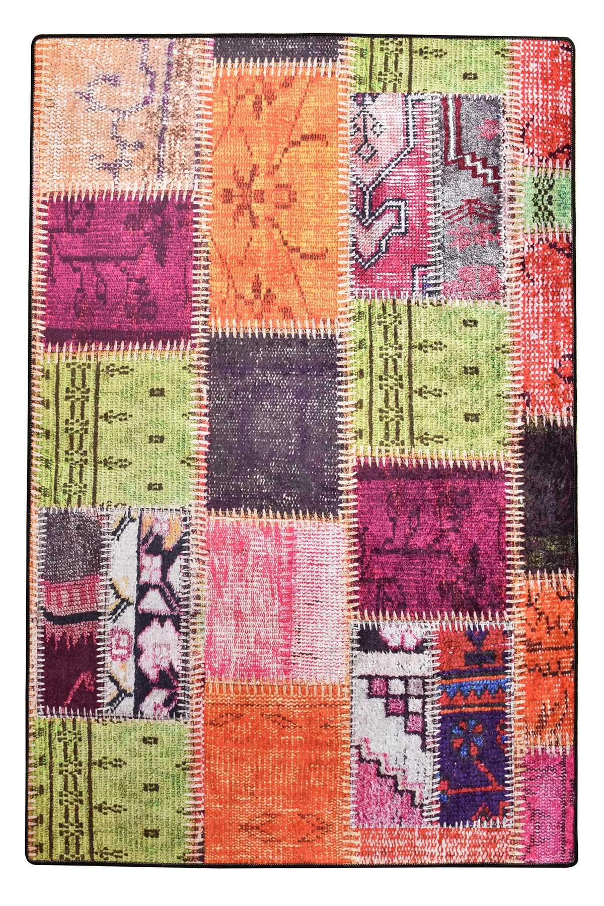 Tapis Idus 100x300cm Velours Motif Patchwork Multicolore