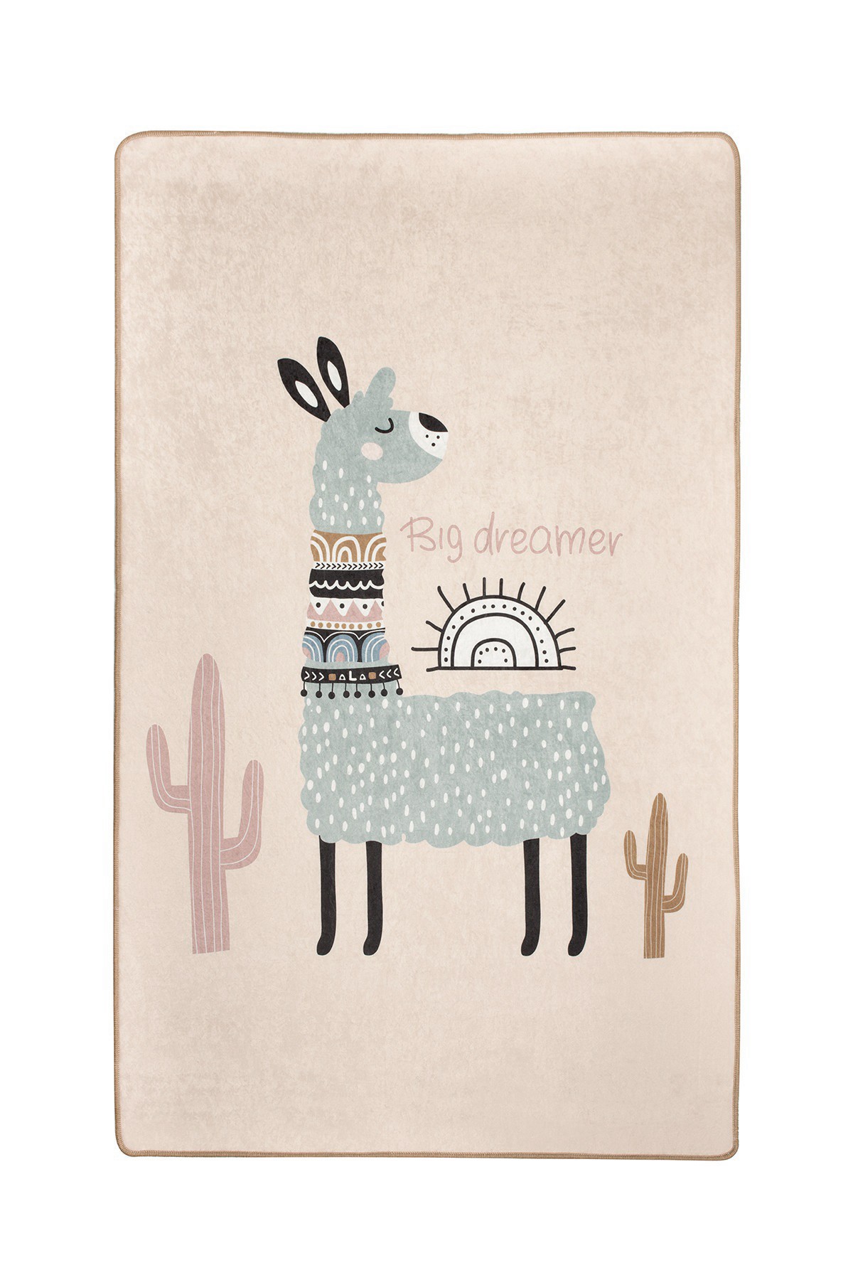 Tapis Kittado 100x160cm Velours Motif Lama fond beige