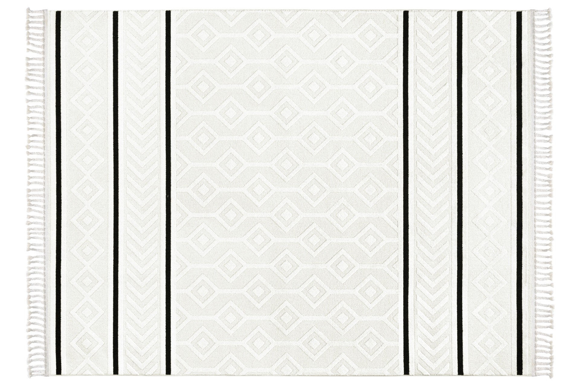 Tapis Kore 100x200cm Motif Ethnique Beige, Noir et Blanc