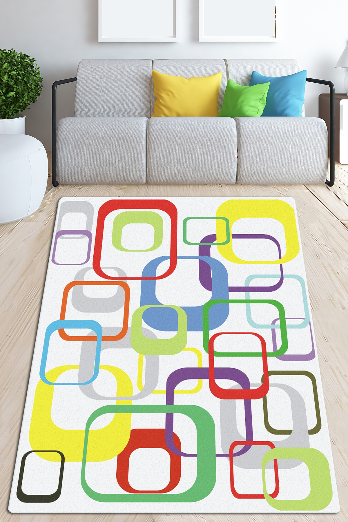 Tapis Krista 80x120cm Velours Motifs Rectangles Multicolore