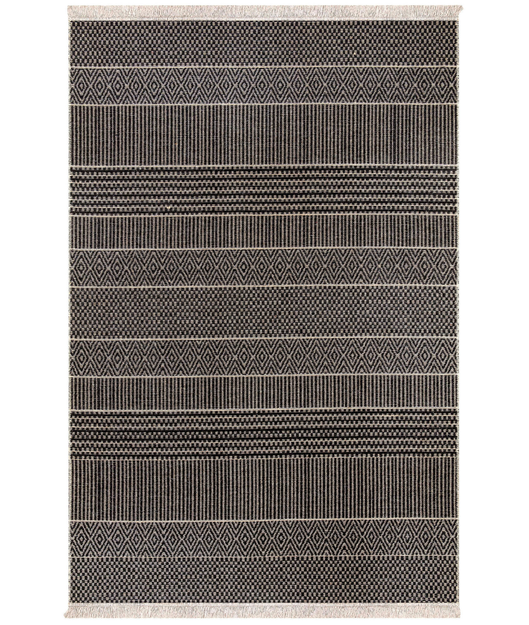 Tapis Makai 60x100cm Jute Motif Ethnique Noir et Beige