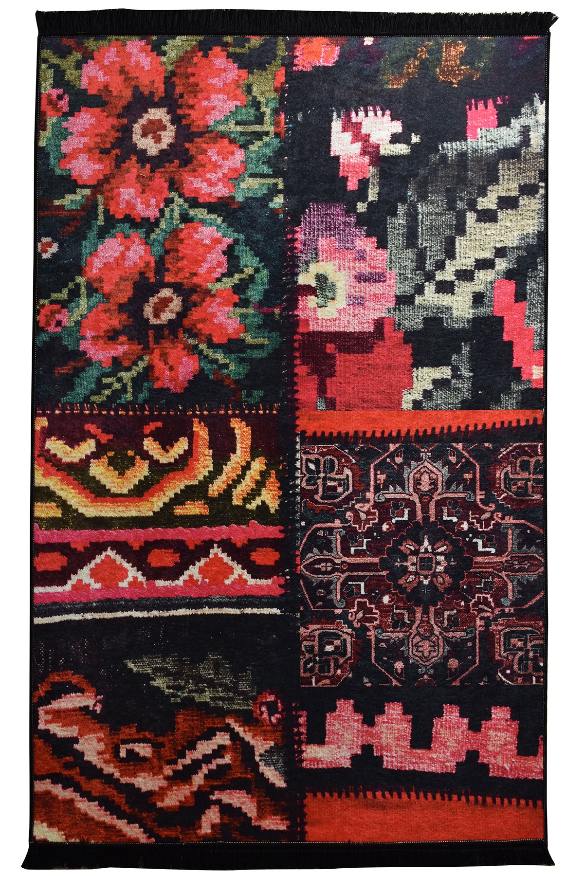 Tapis Makoto 120x200cm Velours Motif Patchwork floral