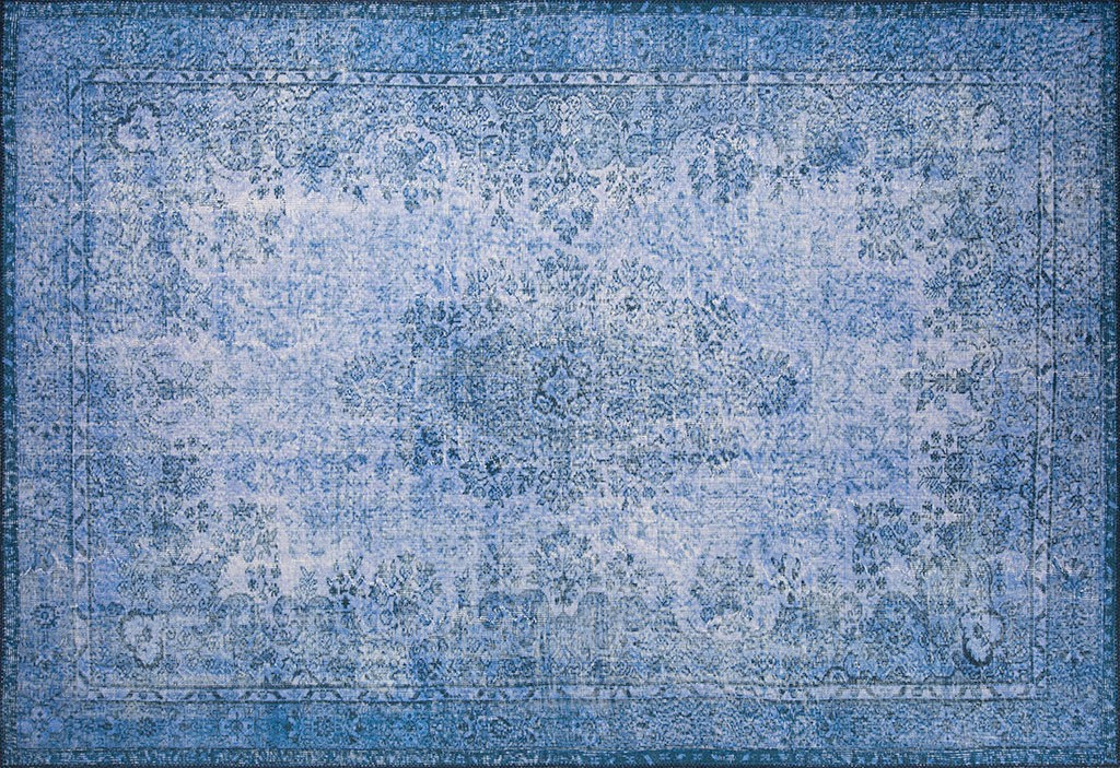 Tapis Oromo 140x190cm Motif Arabesque vieilli Bleu foncé