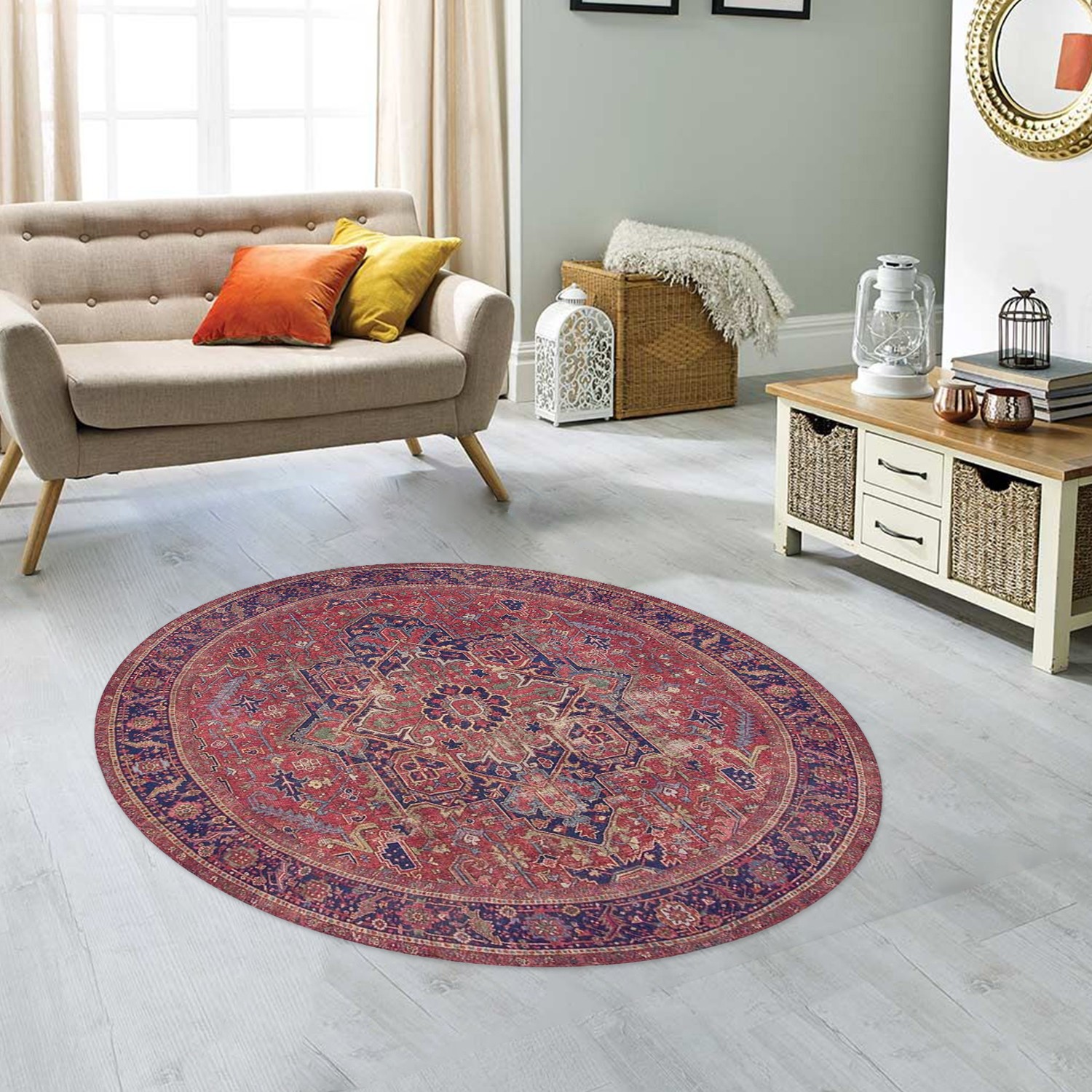 Tapis rond Avonaco D150cm Motif Victorien Rouge