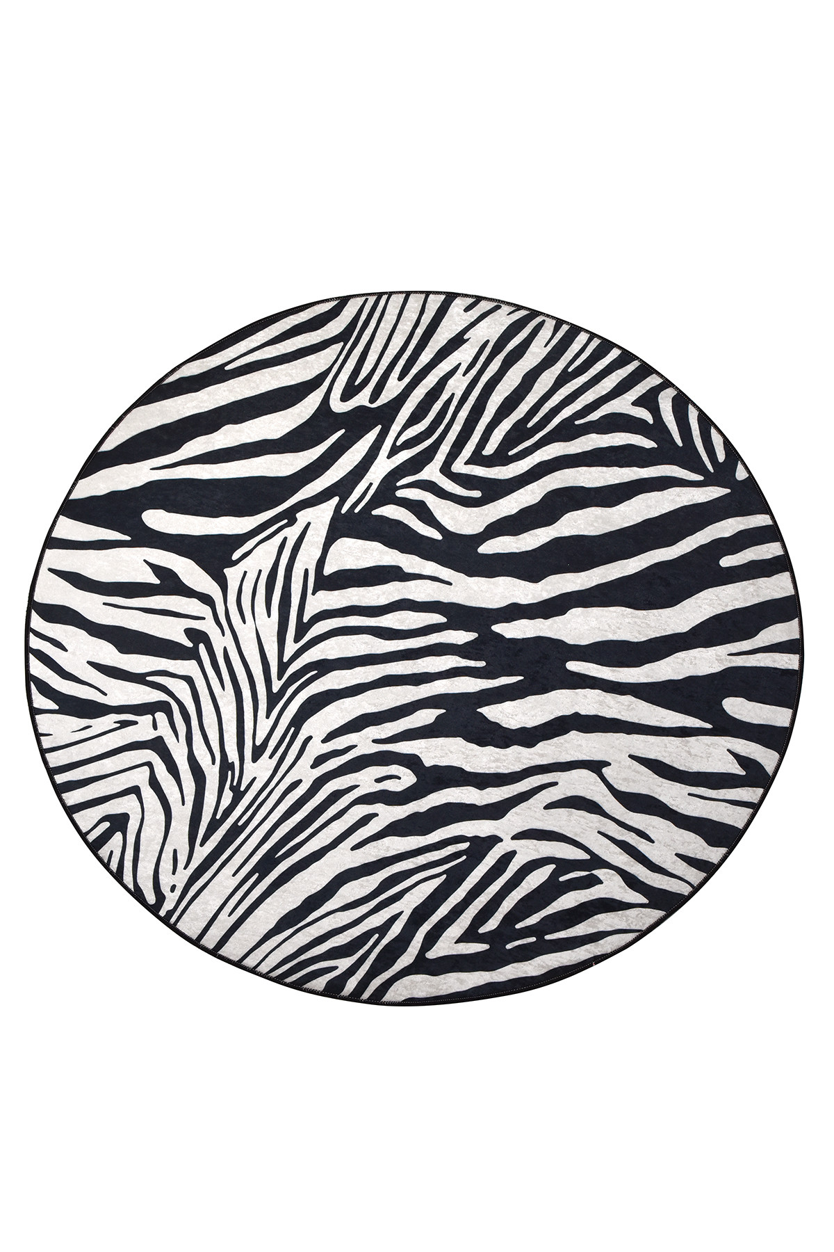 Tapis rond Dola D140cm Velours Motif Peau de zèbre Noir et Blanc