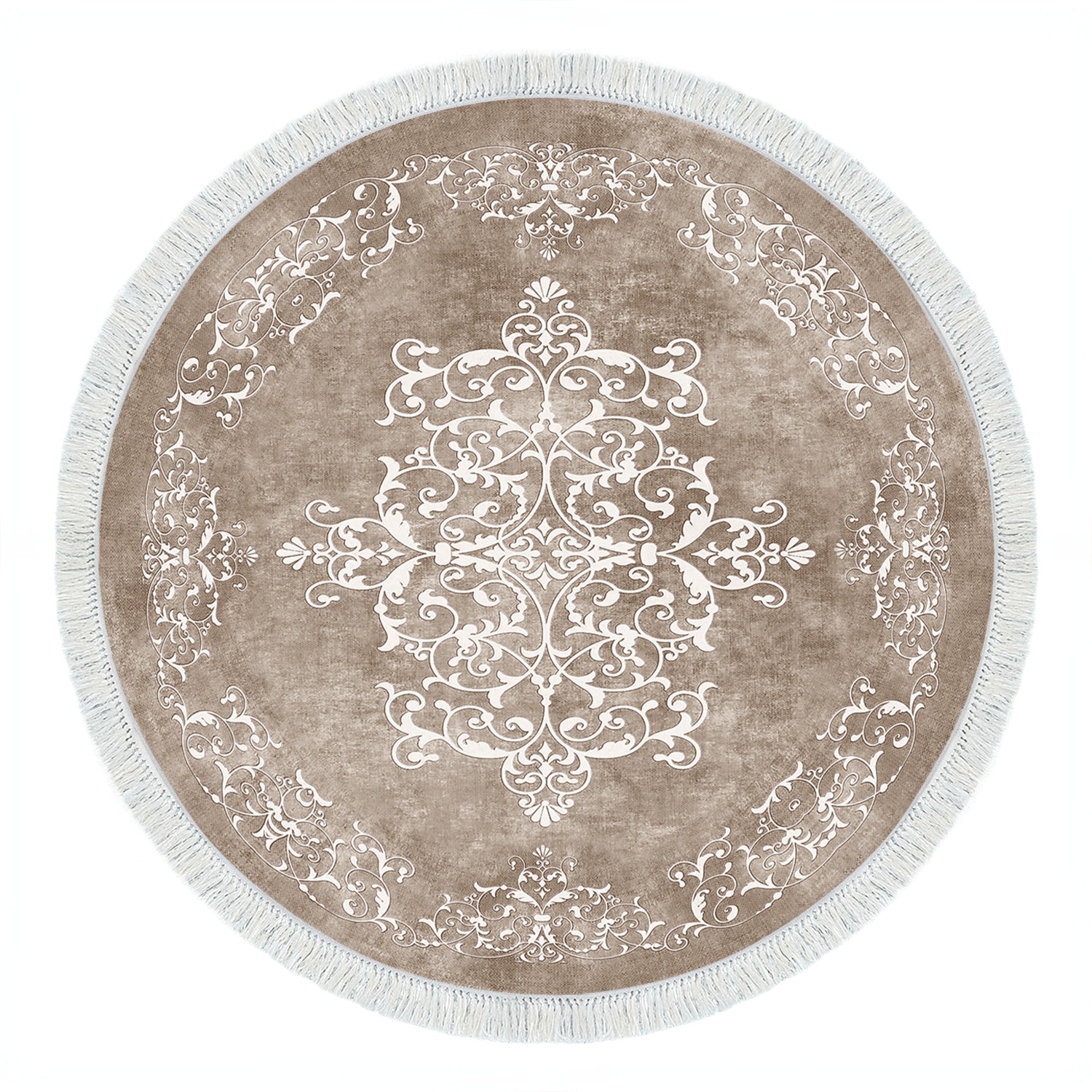 Tapis rond Hectore D100cm Motif Victorien Beige