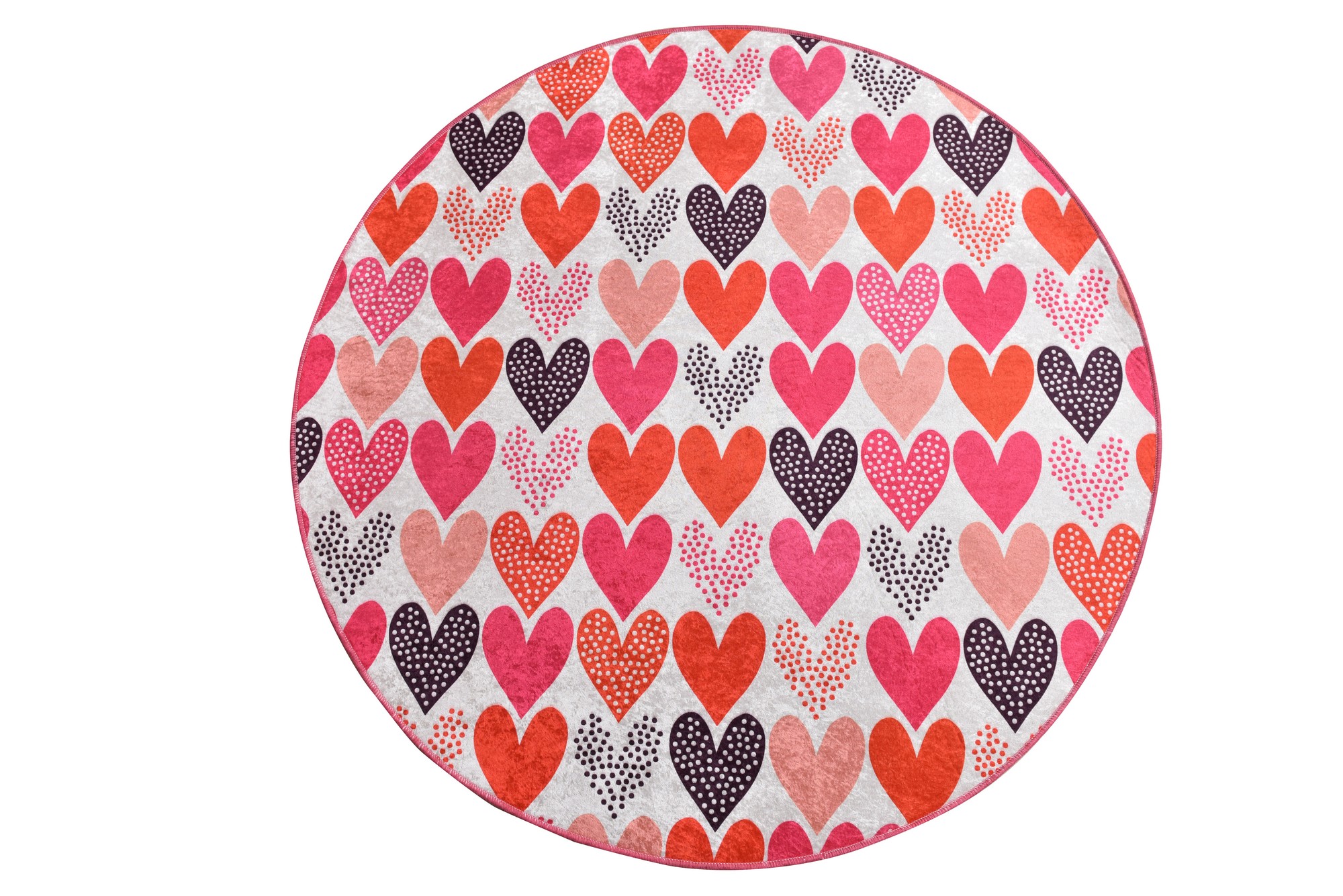 Tapis ronde Coras D140cm Velours Motif Cœurs Multicolore