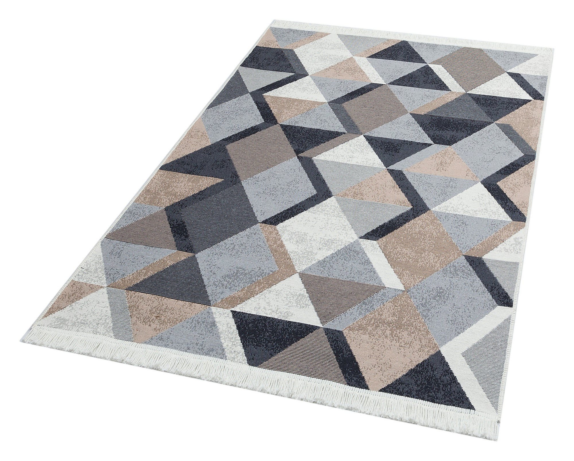Tapis Saira 80x150cm 100% Coton Motif 3D Beige, Noir et Blanc