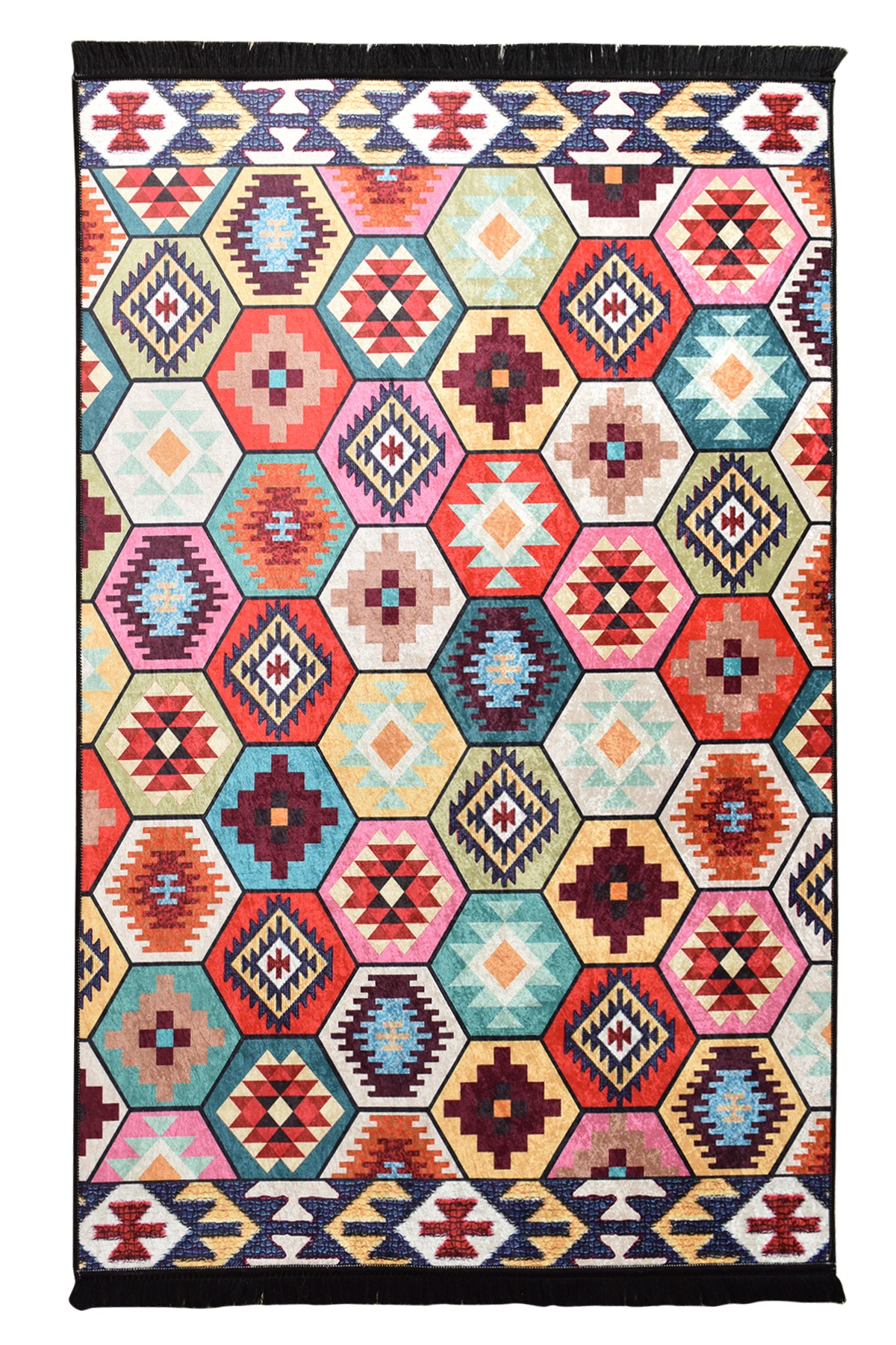 Tapis Tahart 160x230cm Velours Motif Berbère Multicolore