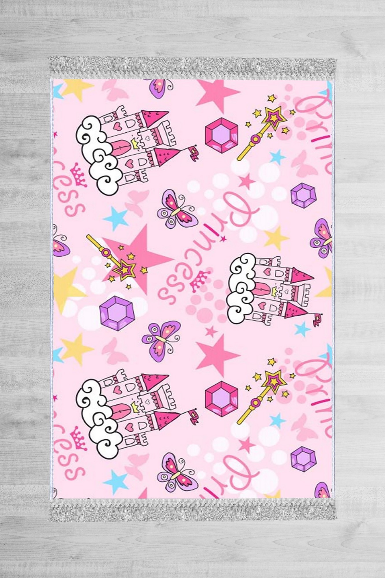 Tapis Tamara 100x200cm Velours Motif Monde de princesse Rose