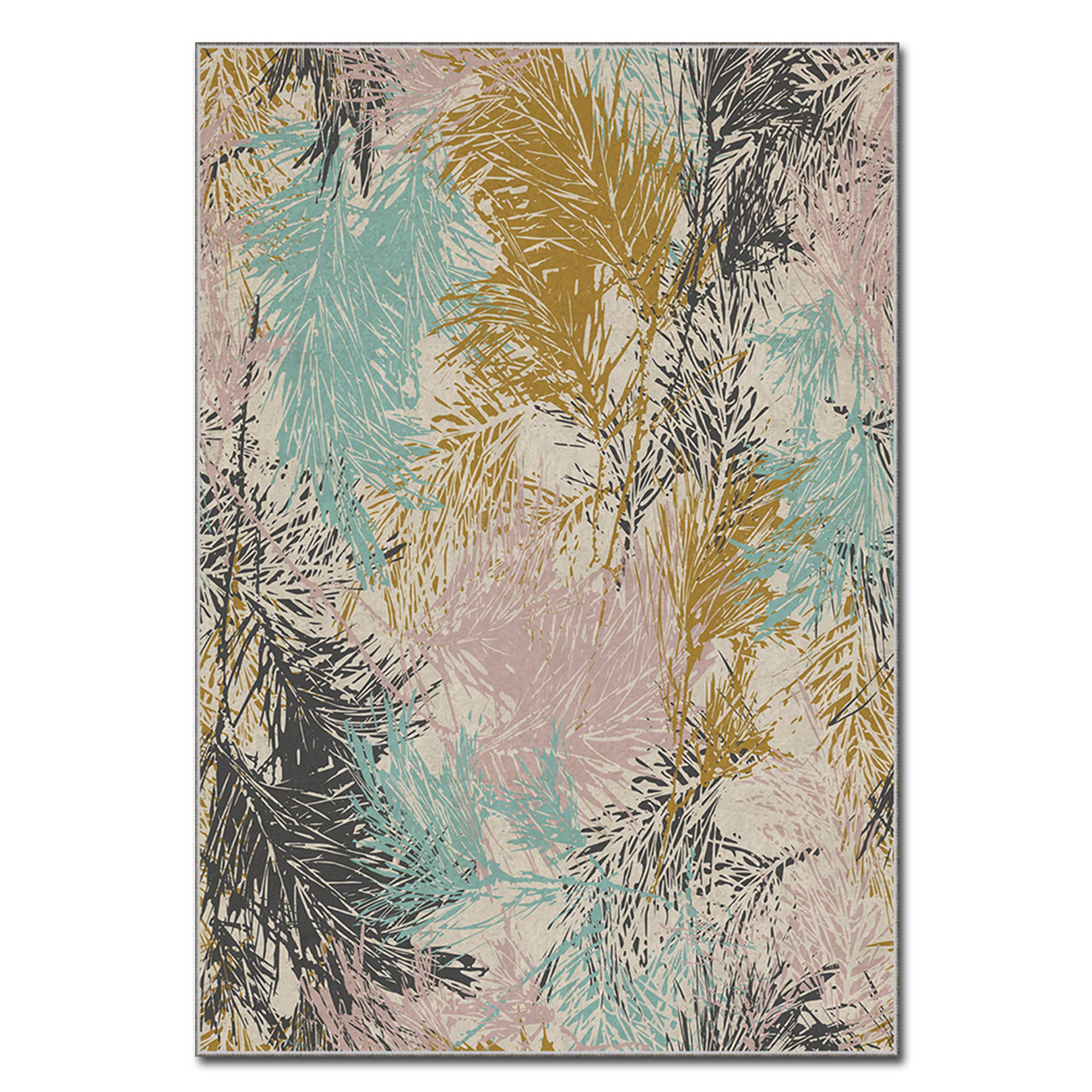 Tapis Tuskless 80x140cm Motif Feuilles Multicolore