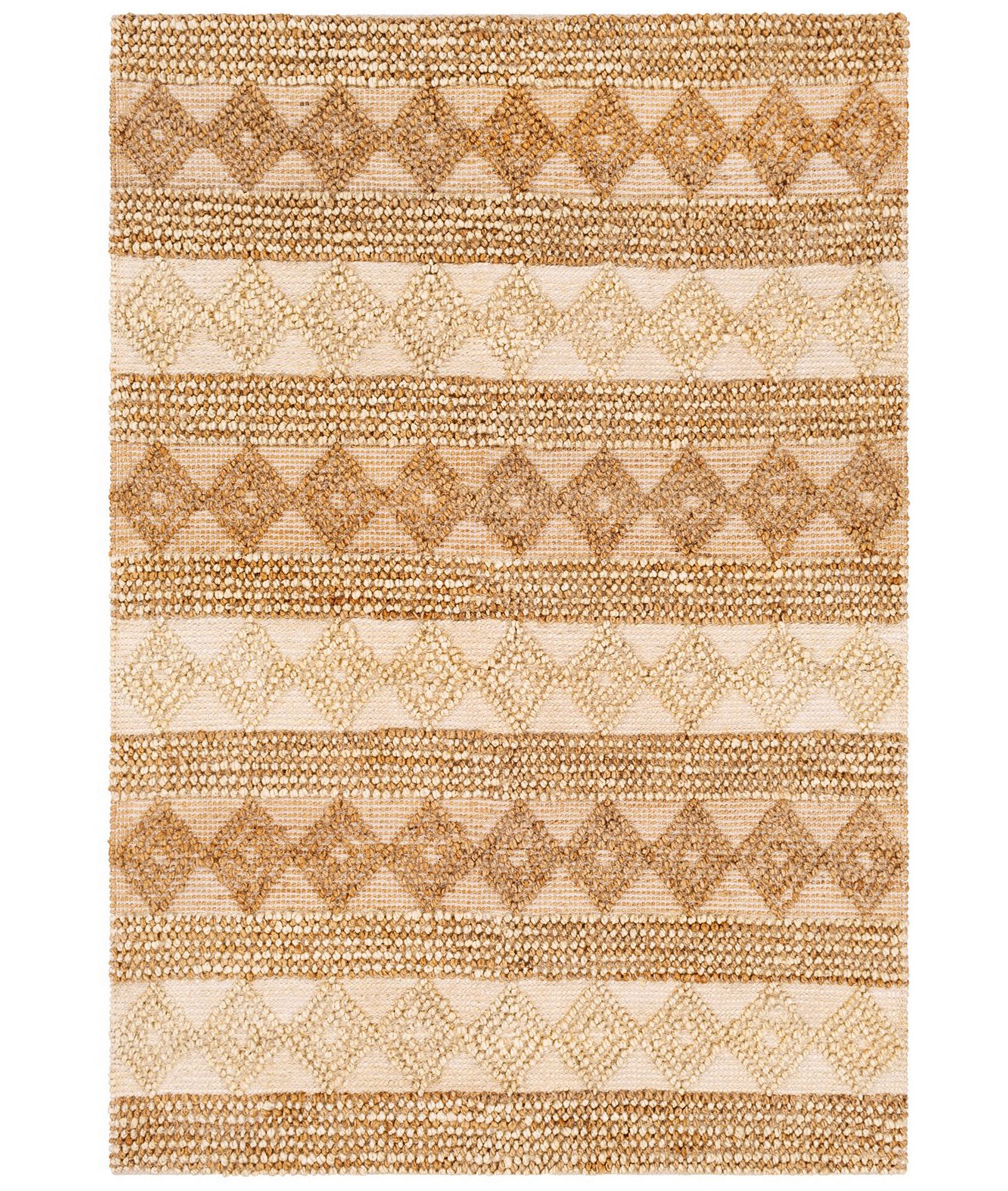 Tapis Yerbol 90x150cm 100% Jute Motif Ethnique Beige et Caramel
