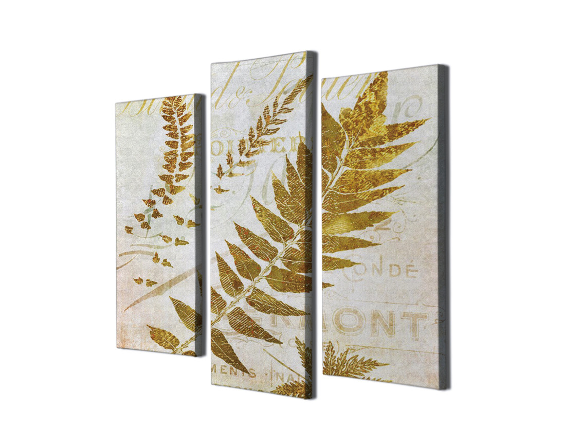 Triptyque décoratif Scaenicos Motif Feuillage vintage Or