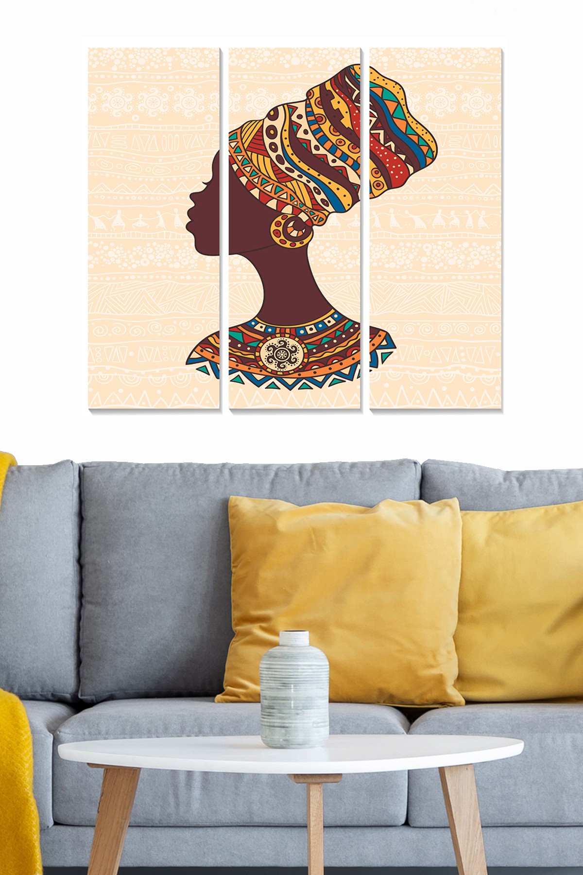 Triptyque Fabulosus L70xH50cm Motif Art africain portrait de femme Multicolore