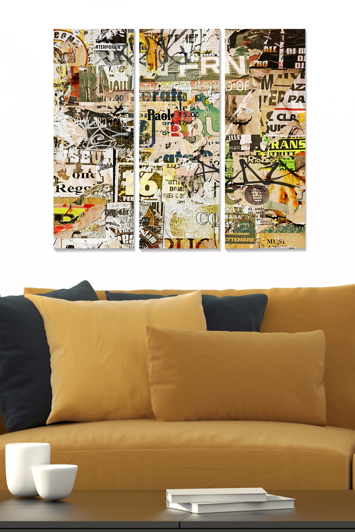 Triptyque Fabulosus L70xH50cm Motif Ecritures vintage