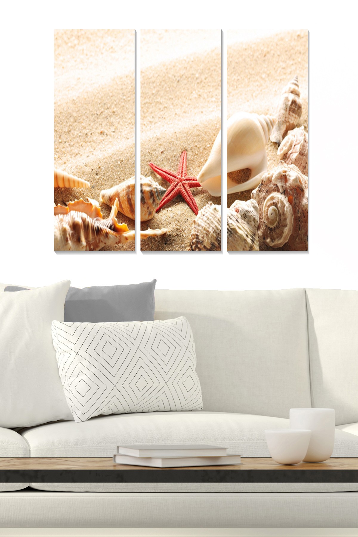Triptyque Fabulosus L70xH50cm Motif esprit bord de mer, sable et coquillages