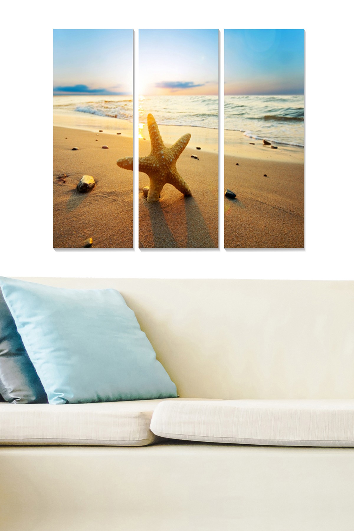 Triptyque Fabulosus L70xH50cm Motif esprit bord de mer, écume et étoile de mer