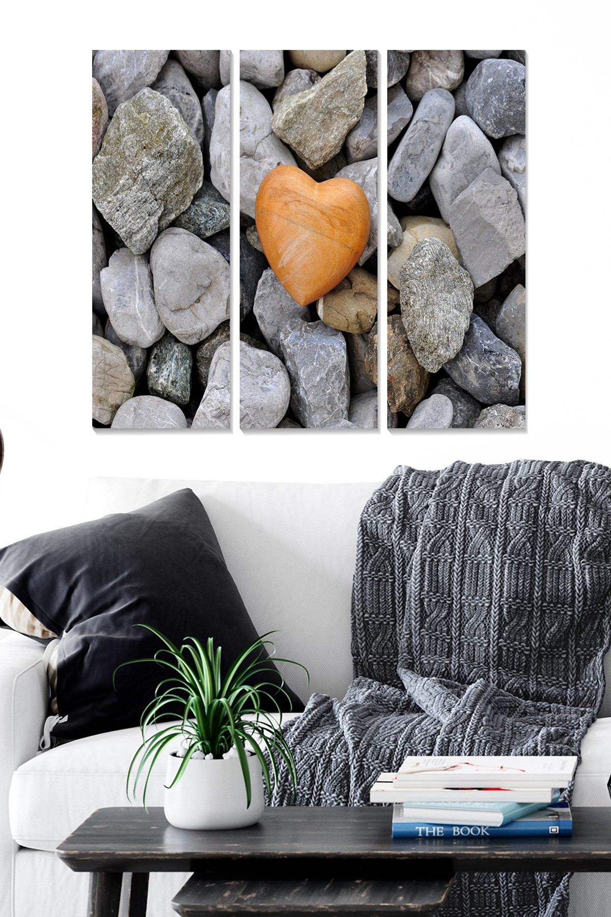 Triptyque Fabulosus L70xH50cm Motif Gravillons cœur Orange et Gris