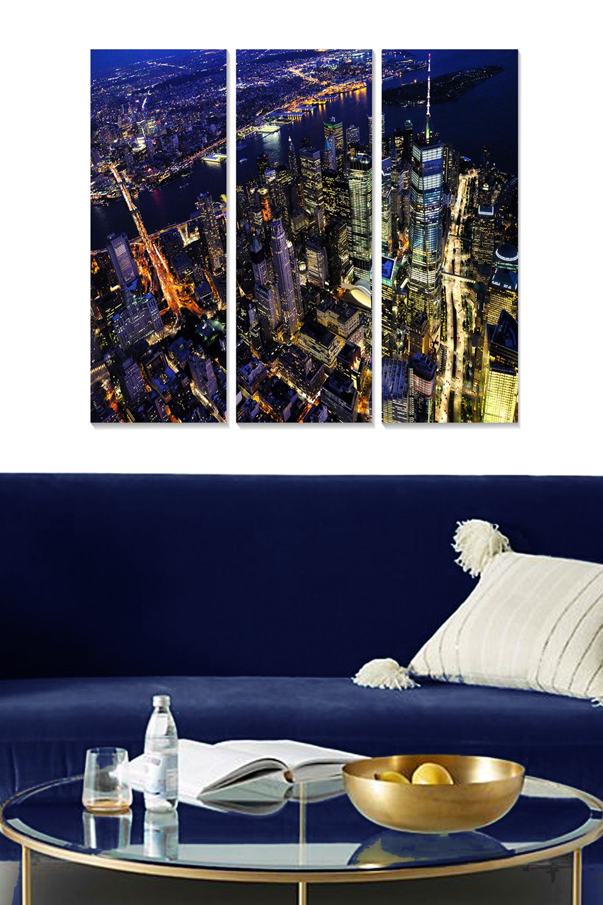 Triptyque Fabulosus L70xH50cm Motif New York by night, vue aérienne