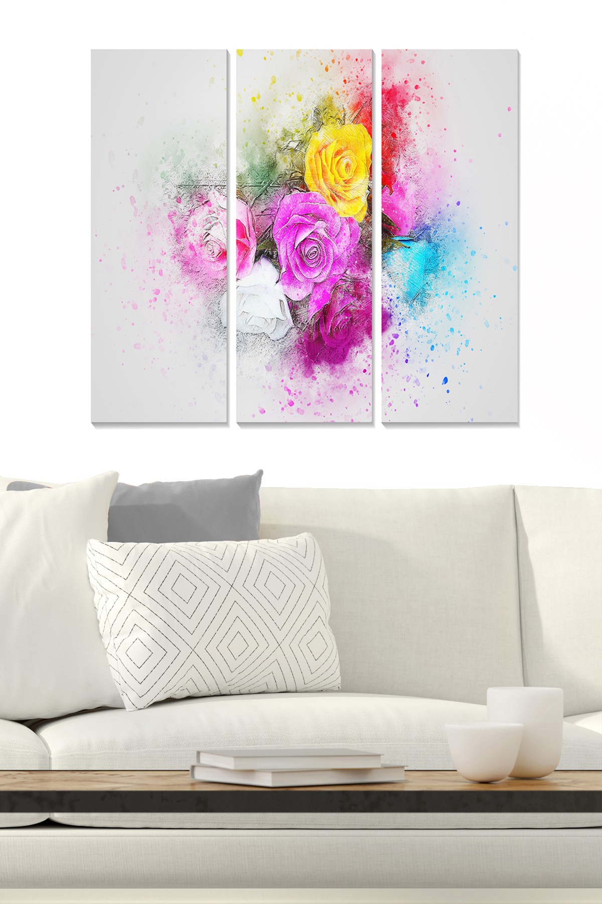 Triptyque Fabulosus L70xH50cm Motif Roses colorées