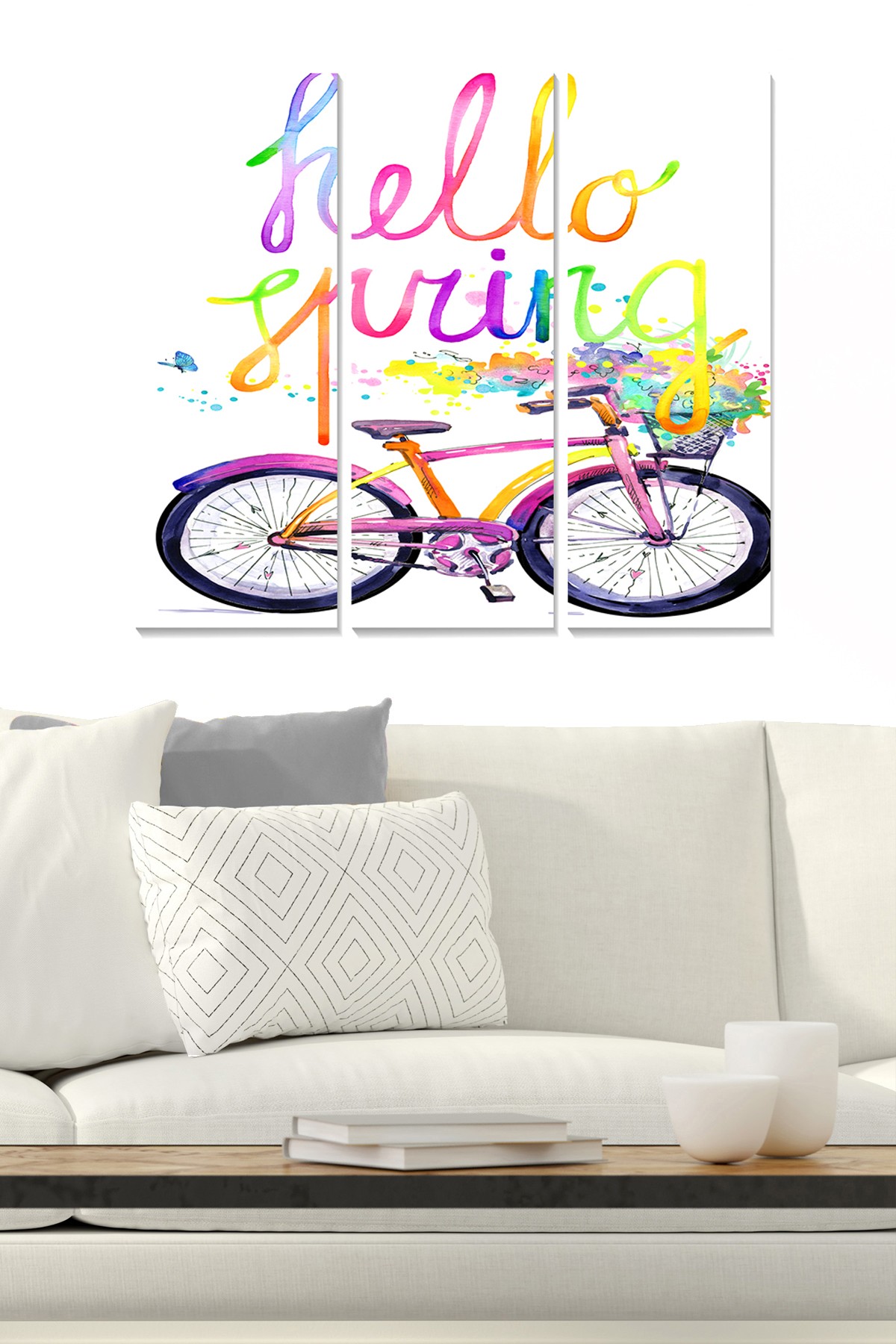Triptyque tableau décoratif Fabulosus Hello Spring Bois Multicolore
