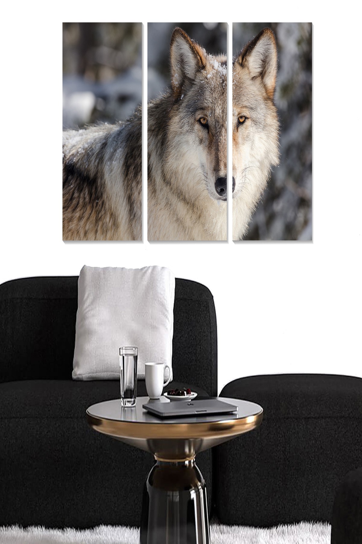 Triptyque tableau décoratif Fabulosus tête de loup Bois Multicolore