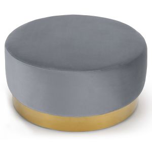 Pouf Rond Daisy Velours Argent Pied Or