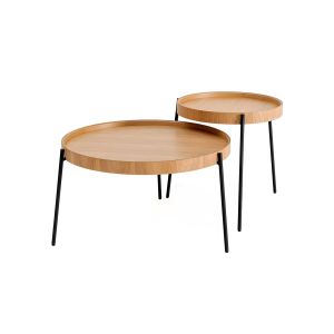 Lot de 2 tables basses gigognes Balisa Bois Naturel et Métal Noir