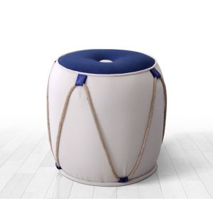 Pouf design tambour Tobila D42cm 50% Coton / 50% Velours Bleu et Blanc