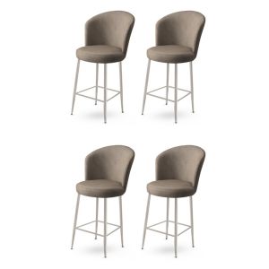 Lot de 4 chaises de bar Floranso Velours Cappuccino et Métal Chrome
