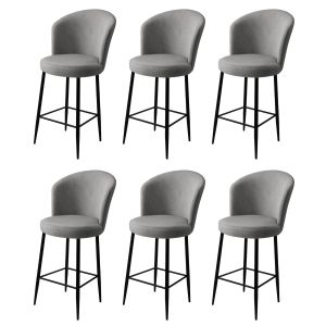 Lot de 6 chaises de bar Valatio Velours Gris et Métal Noir