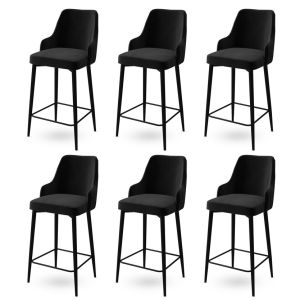 Lot de 6 chaises de bar Nairis Velours et Métal Noir