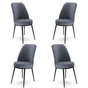 Lot de 4 chaises Olgino Velours Gris foncé et Métal Noir