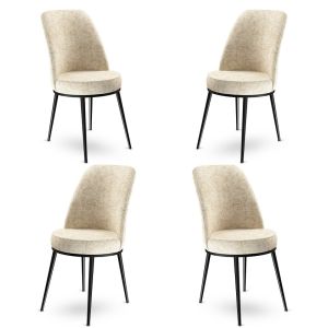 Lot de 4 chaises Olgino Velours Crème et Métal Noir