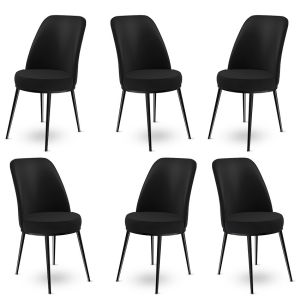 Lot de 6 chaises Olgino Velours et Métal Noir