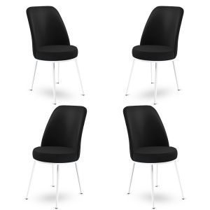 Lot de 4 chaises Olgino Velours Noir et Métal Blanc