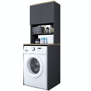 Meuble machine à laver 2 niveaux Donny L65xH183,6cm Anthracite et Bois naturel