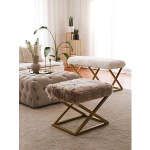Tabouret style moderne Lemed Métal Or et Tissu peluche Marron