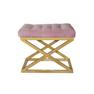 Tabouret assise capitonnée Ulad Métal Or et Velours Rose