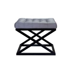 Tabouret assise capitonnée Ulad Métal Noir et Velours Gris