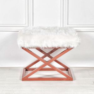 Tabouret style industriel Lemed Métal Cuivre et Tissu peluche Blanc