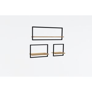 Set de 3 étagères murales Sikile Bois clair et Métal Noir