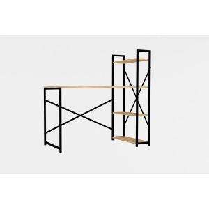 Bureau avec étagère intégré style industriel Danso L120cm Métal Noir et Bois clair