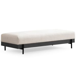 Banc kamily L220cm Bois Noir et Tissu bouclette Blanc