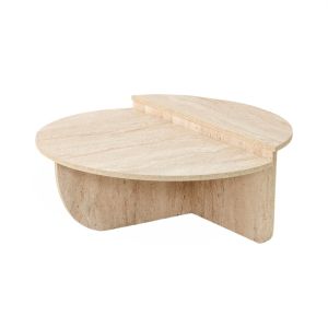 Table basse design Yellin D90cm Effet travertin Beige