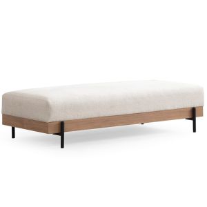 Banc kamily L220cm Bois clair et Tissu bouclette Blanc