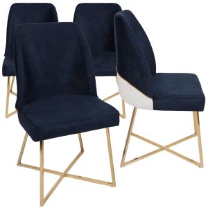 Lot de 4 chaises design Kymish Métal Or et Velours Bleu foncé