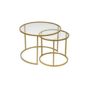 Lot de 2 tables basses gigognes Manta Verre trempé Transparent et Métal Or