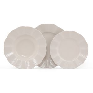 Service de table 18 pièces Campari Porcelaine fond Blanc et bordure pliée avec écaille